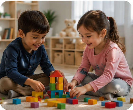 Dos ni&ntilde;os jugando con bloques en una consulta